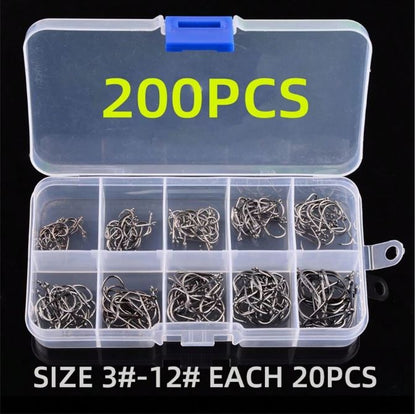 200pcs Fresh Water Fishing Hooks Set