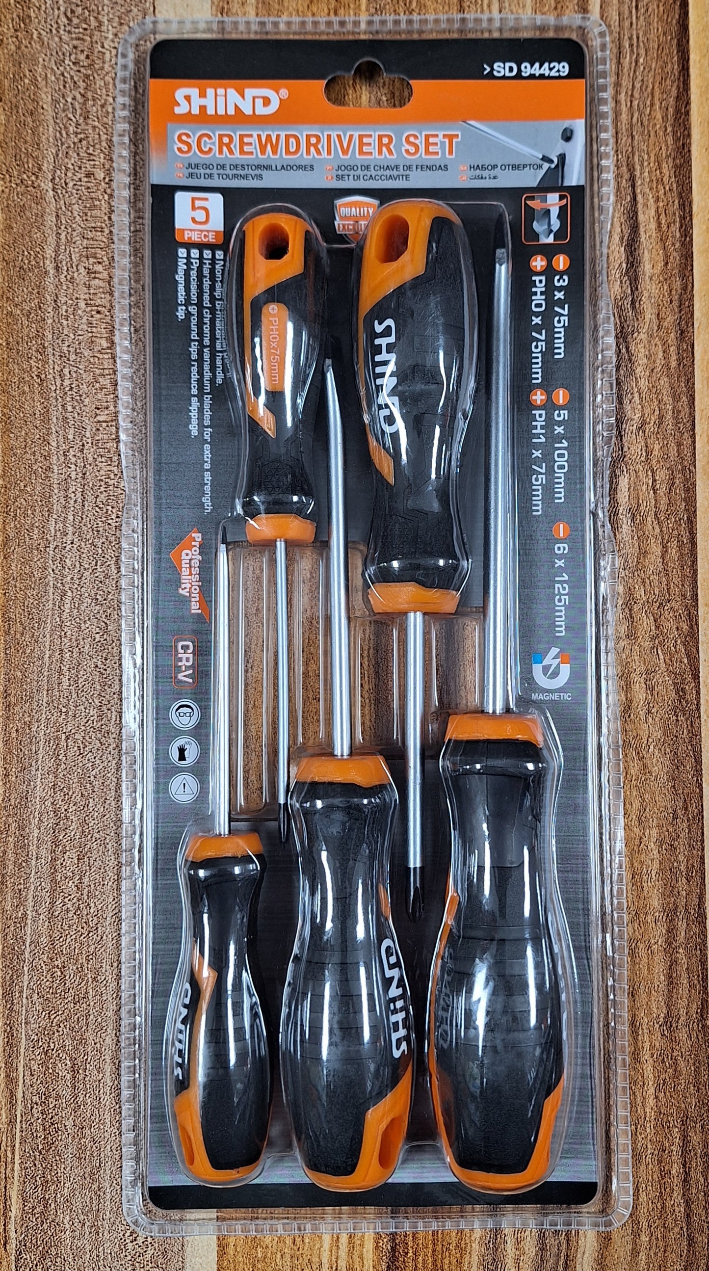 Shind Screwdriver Set ( 5 Piece -3x75mm -5x100mm -6x125mm
+ PHO x 75mm +PH1 x 75mm)