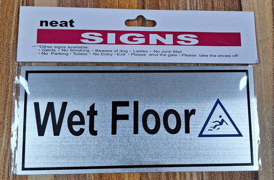 Black on Silver Wet Floor Metal Sign