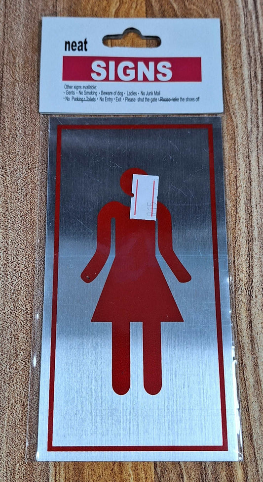 Red on Silver Female Metal Sign