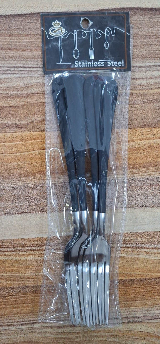 Black and Sliver Stainless Steel Forks - 4 Pieces