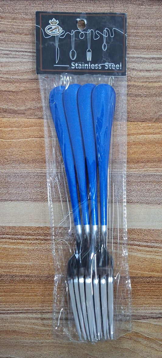 Blue and Sliver Stainless Steel Forks - 4 Pieces