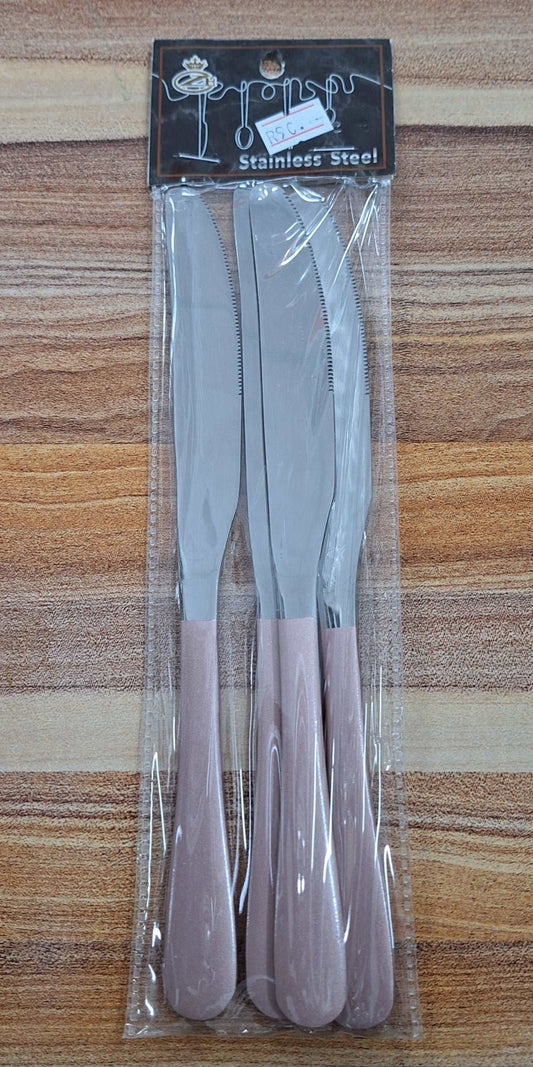 Pink and Sliver Stainless Steel Butter Knives - 4 Pieces