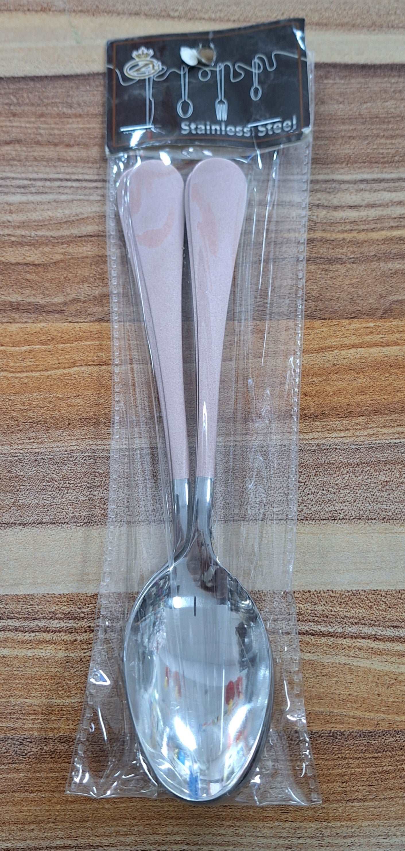 Pink and Sliver Stainless Steel Table Spoons - 4 Pieces