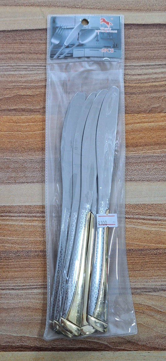 Silver and Gold Stainless Steel Butter Knives - 6 Pieces