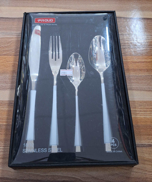 Proud 18/10 Silver and White Stainless Steel Utensils Set - 4 Pieces