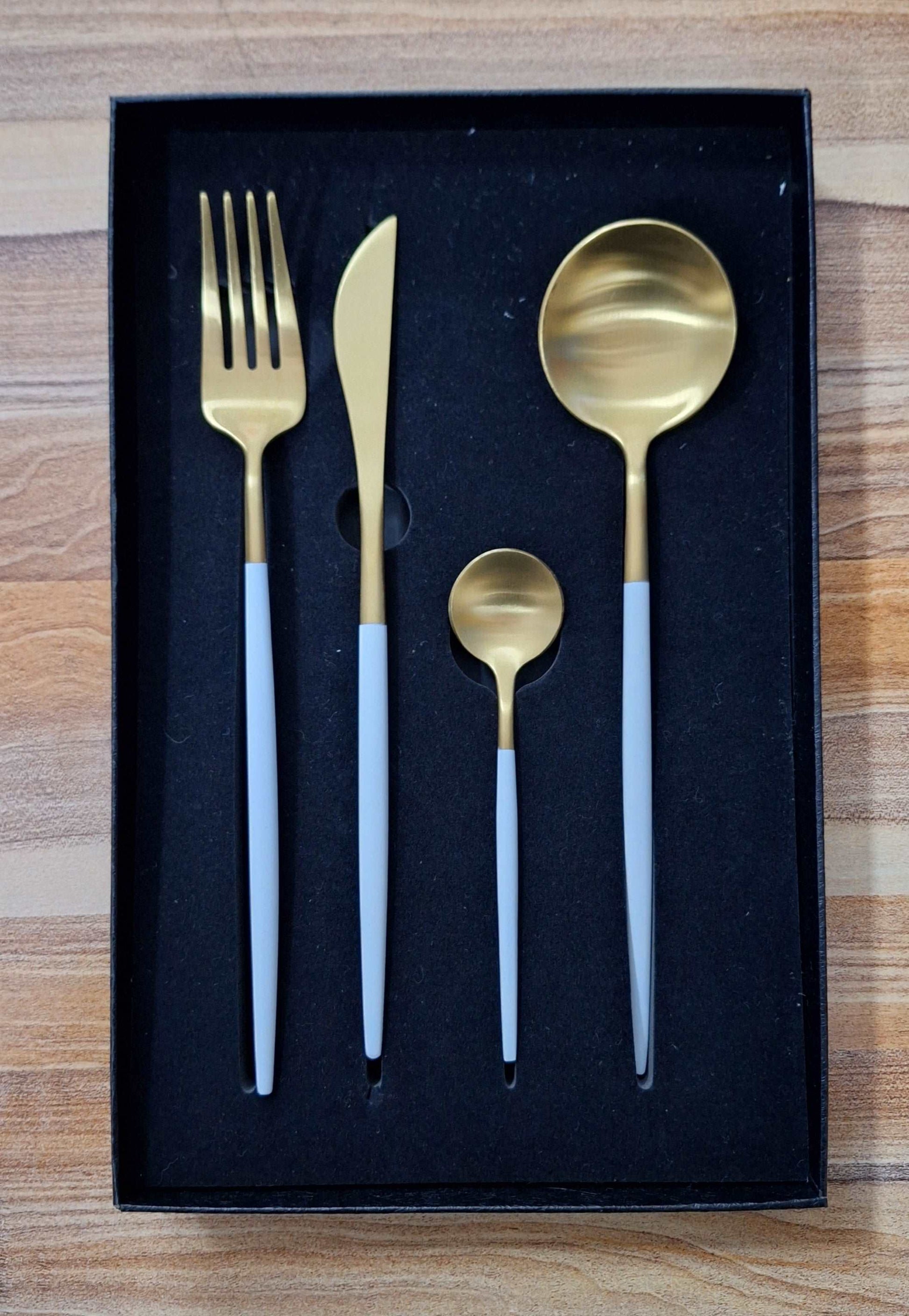 Brushed Gold and White Stainless Steel Utensil Set - 4 Pieces