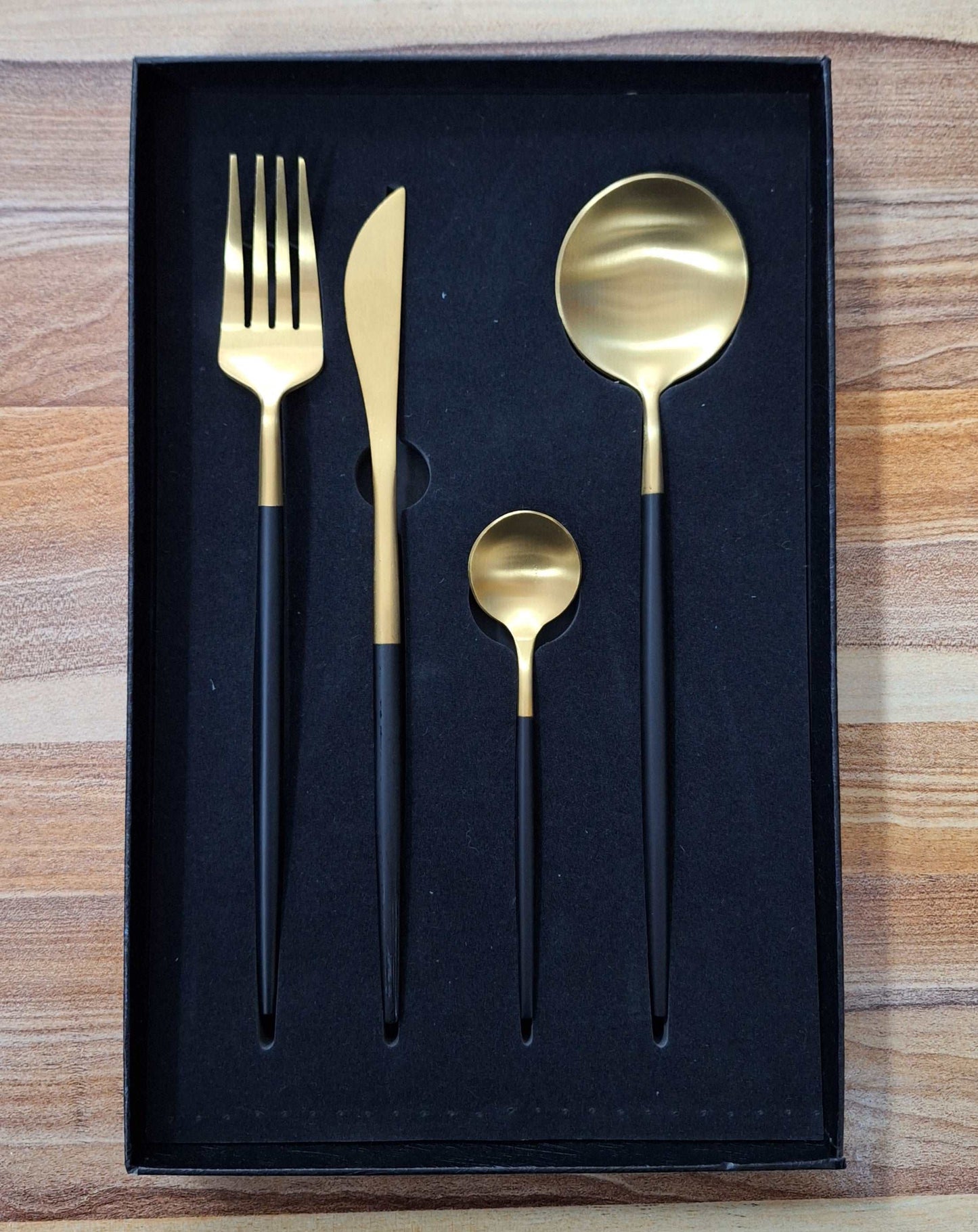 Brushed Gold and Black Stainless Steel Utensil Set - 4 Pieces