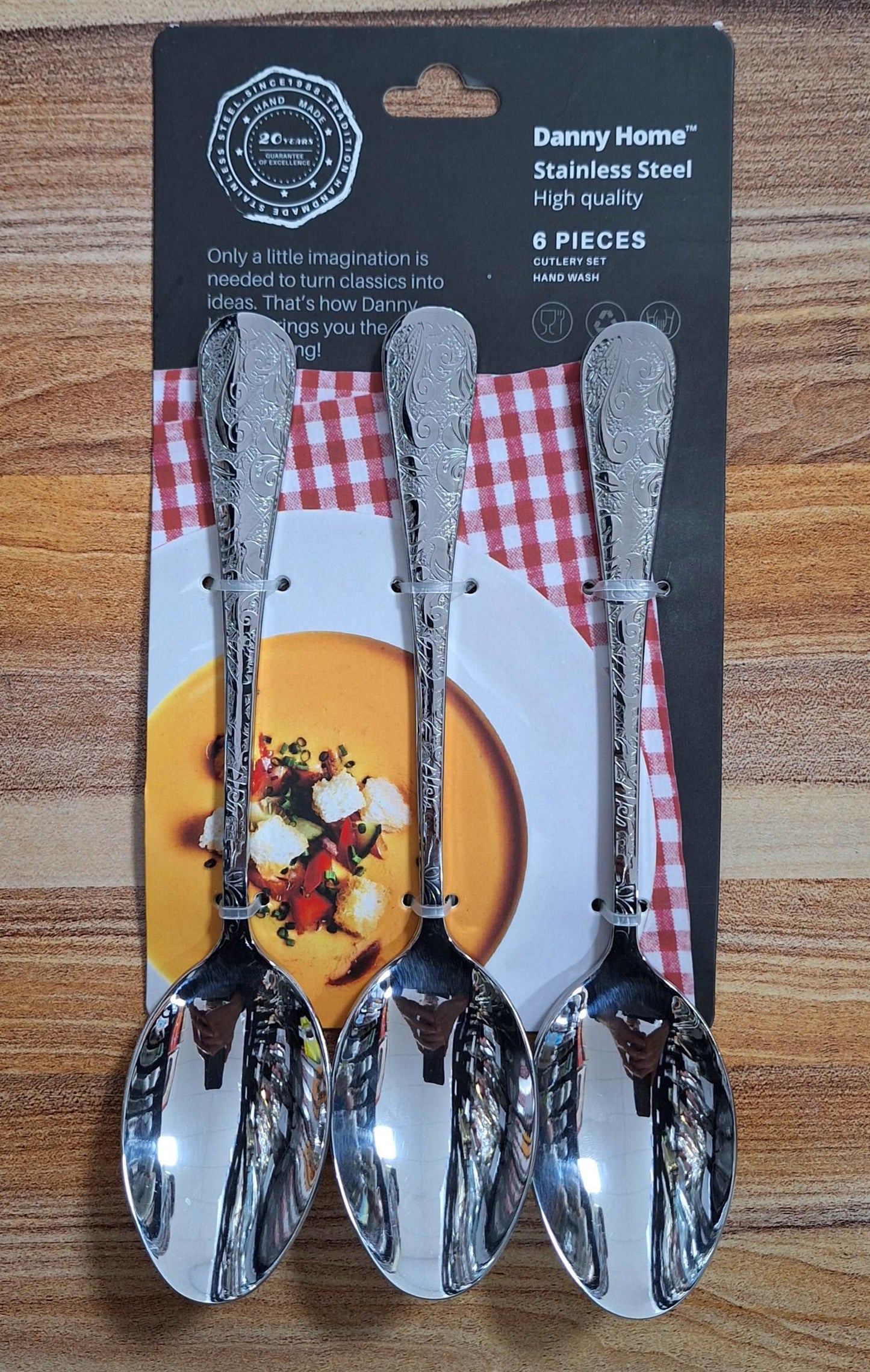 Danny Home Stainless Steel Table Spoons With Design - 6 Piece