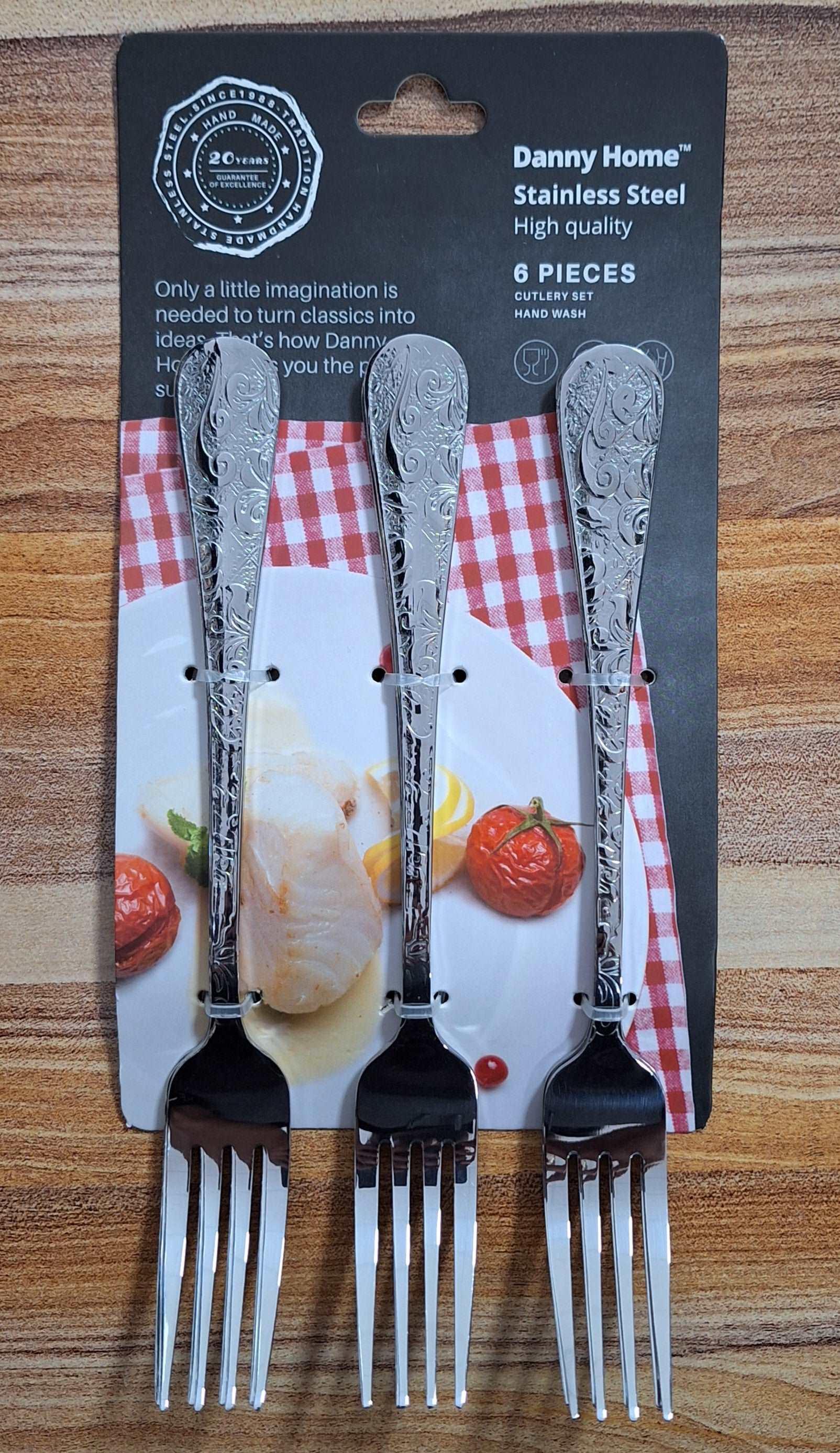 Danny Home Stainless Steel Silver Forks With Design - 6 Pieces