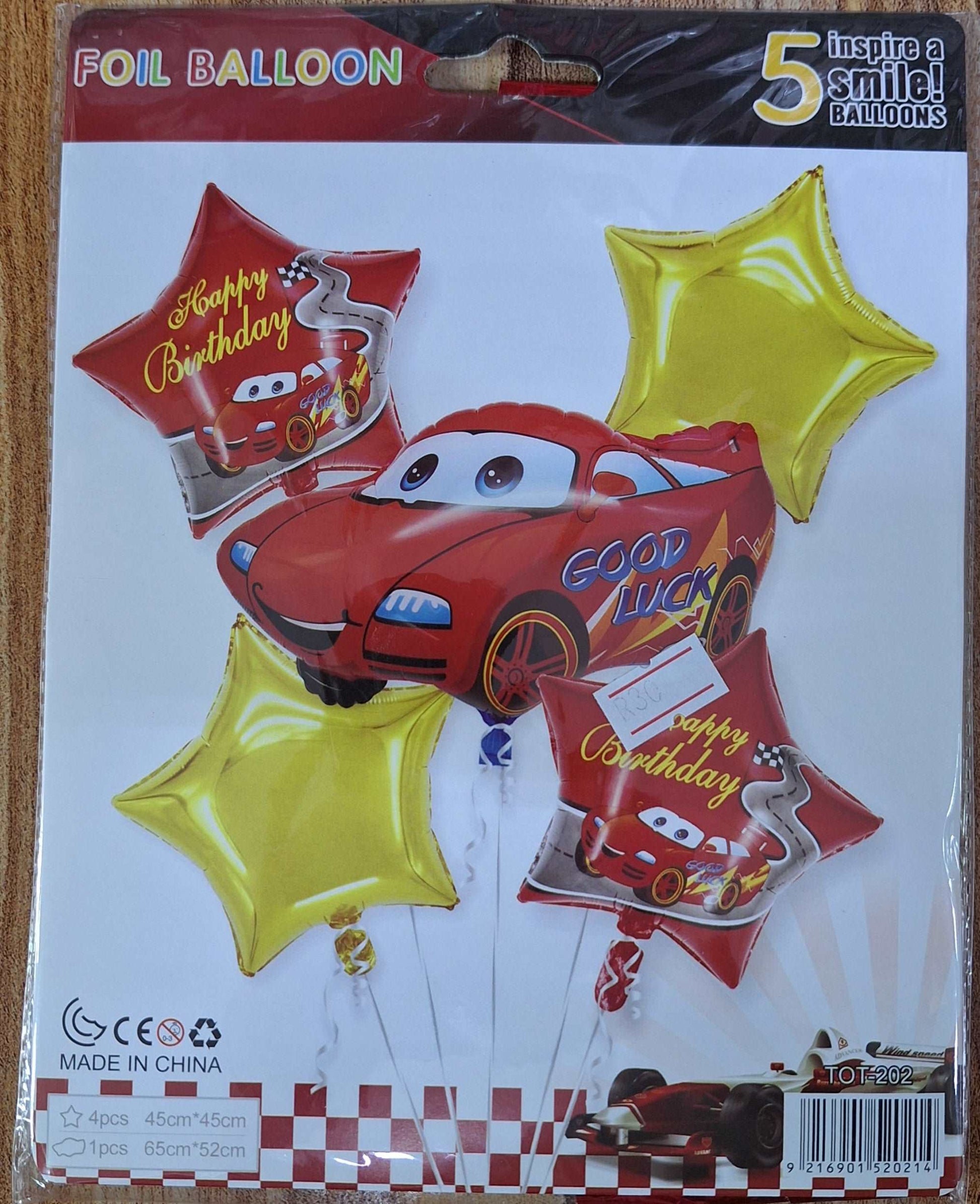 Racecar Themed Foil Balloons - 5 Pieces