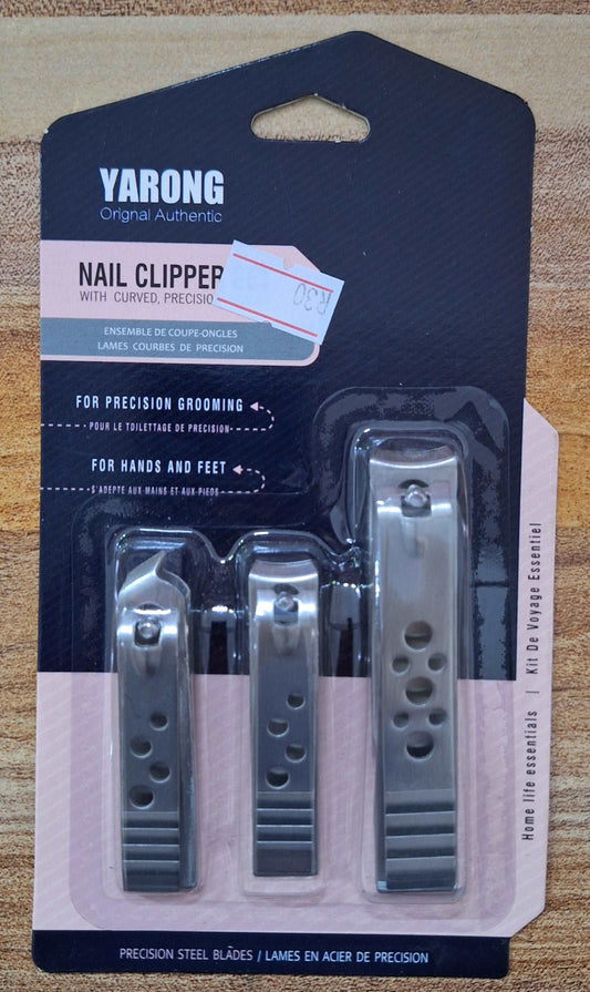 Nail Clipper Set - 3 Piece With Curved, Precision Blades