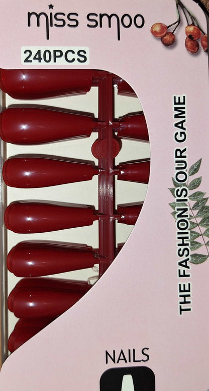 DIY Coffin Shaped Soft Gel Maroon Nails - 240pcs