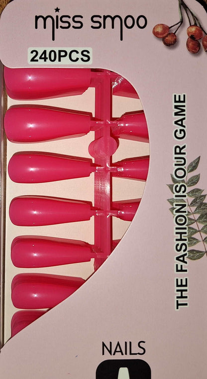 DIY Coffin Shaped Soft Gel Hot Pink Nails - 240pcs