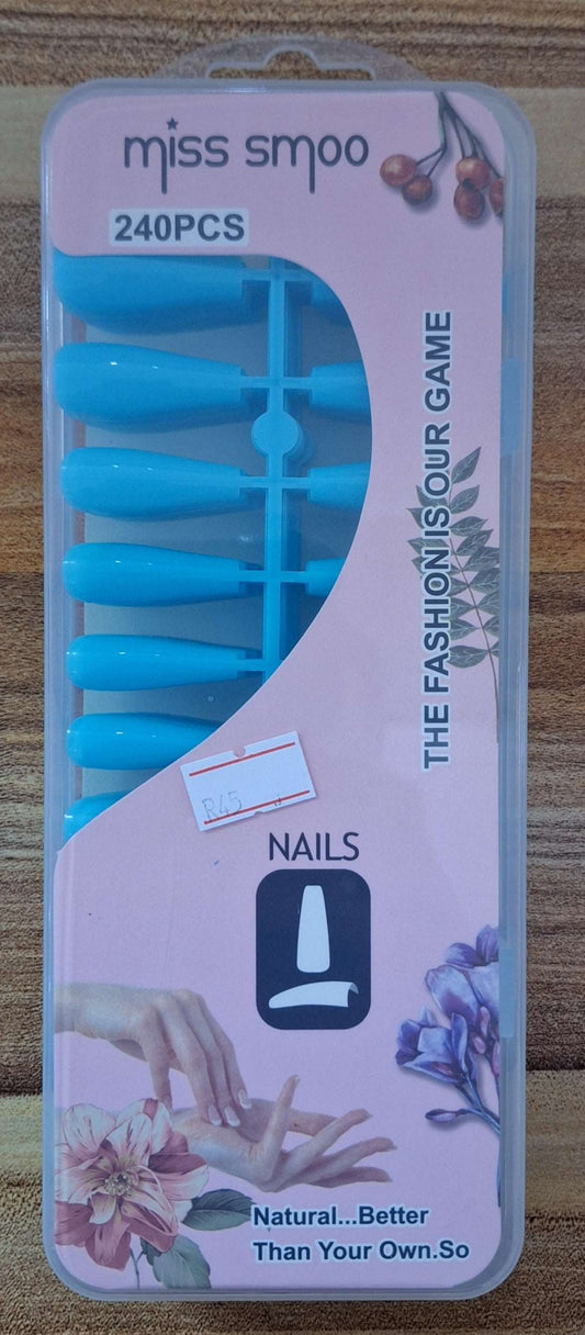 DIY Coffin Shaped Soft Gel Sky Blue Nails - 240pcs