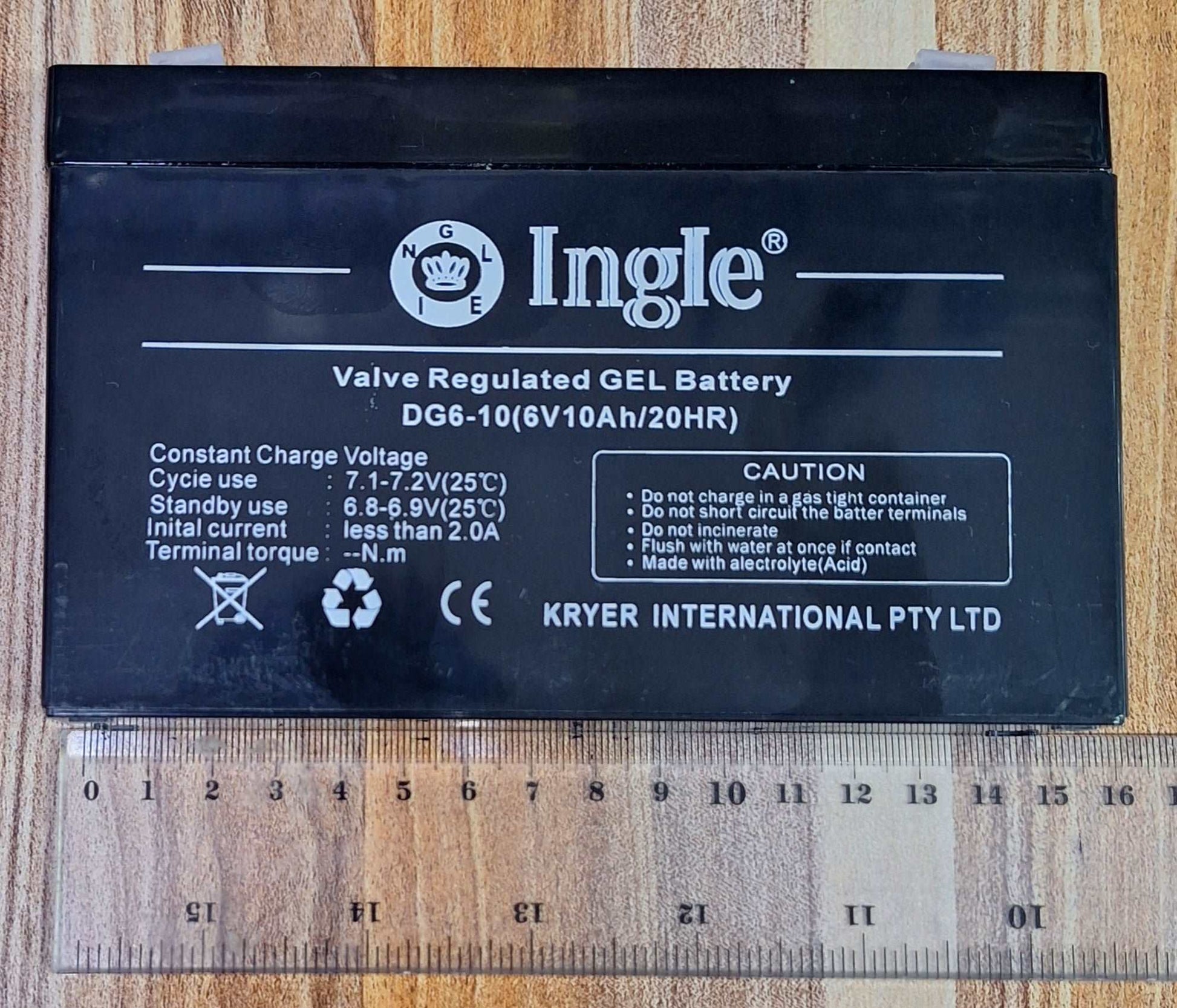 Ingle Valve Regulated Gel Battery (6v 10ah)