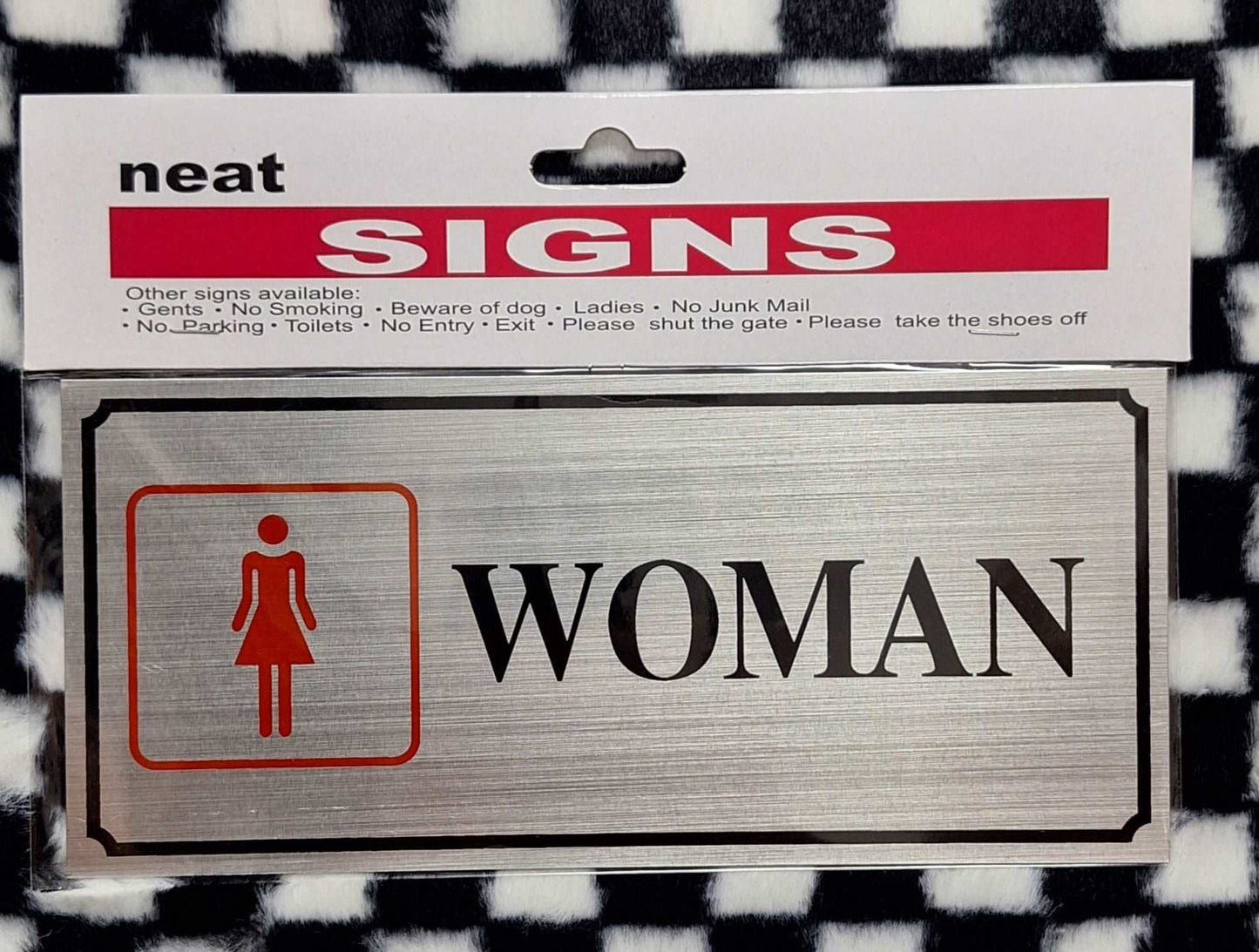 Black and Red on Silver Woman Metal Sign