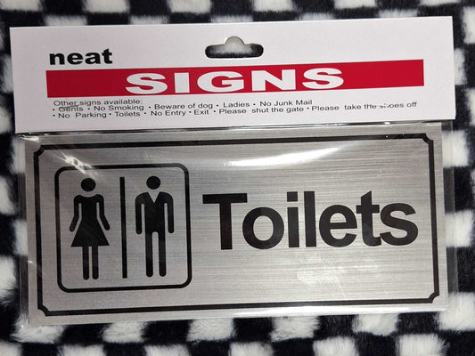 Black on Silver Toilet Metal Sign