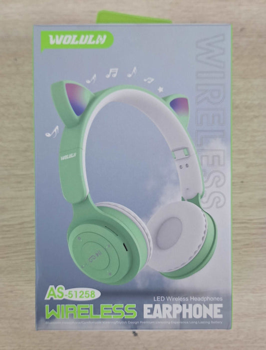 Kiddies Green and White Wireless LED Headphones