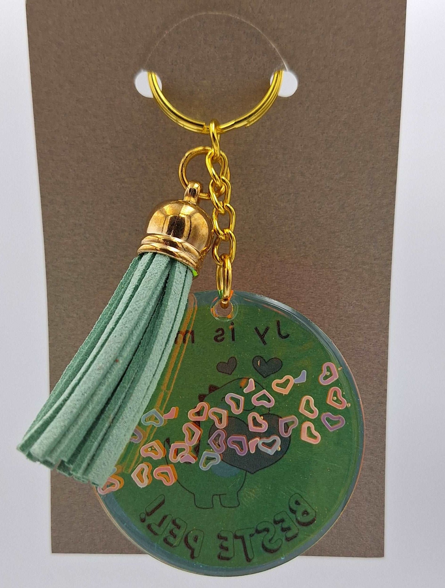 Custom-made Gold & Green Keyring