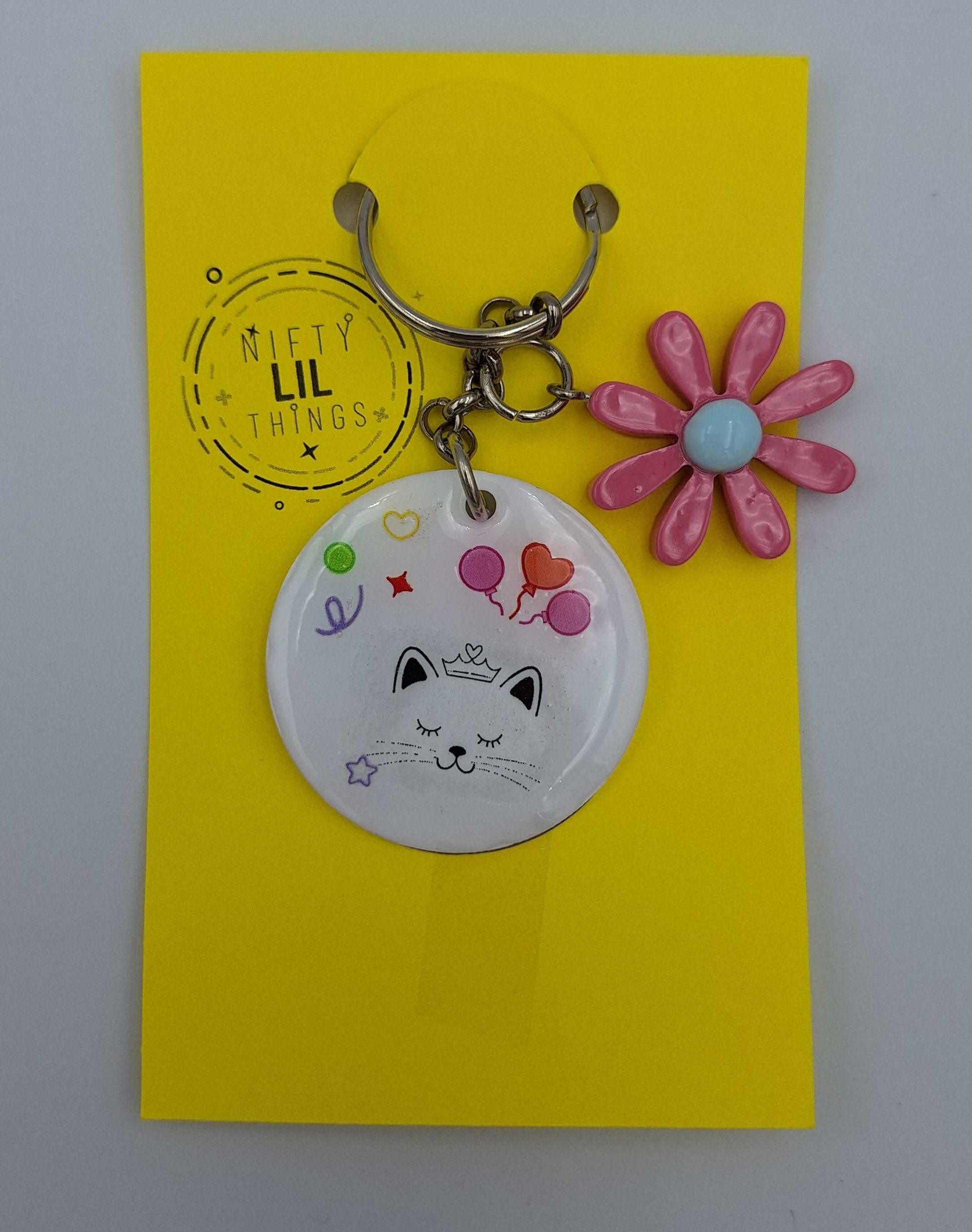 Custom-made Flower With Kitten Keyring