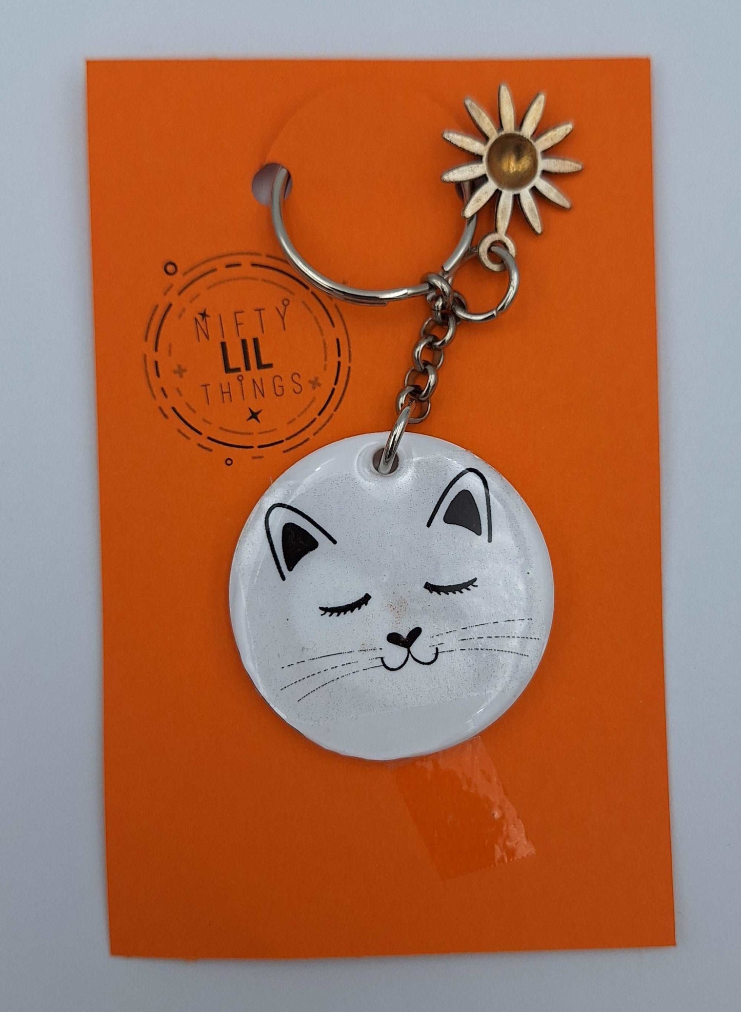 Custom-made Keyring With Cat And Sunflower