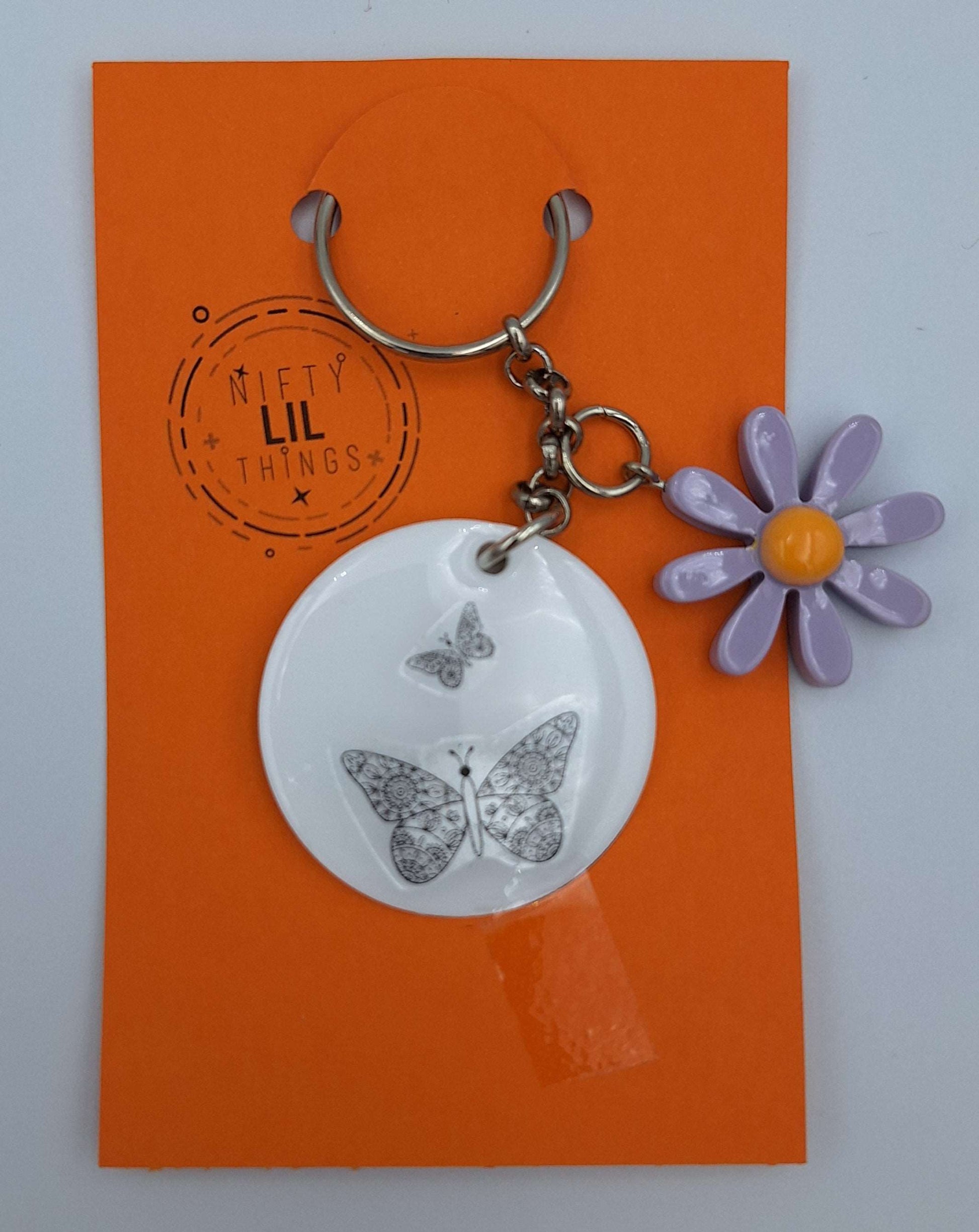 Custom-made Keyring With Butterflies & Flower