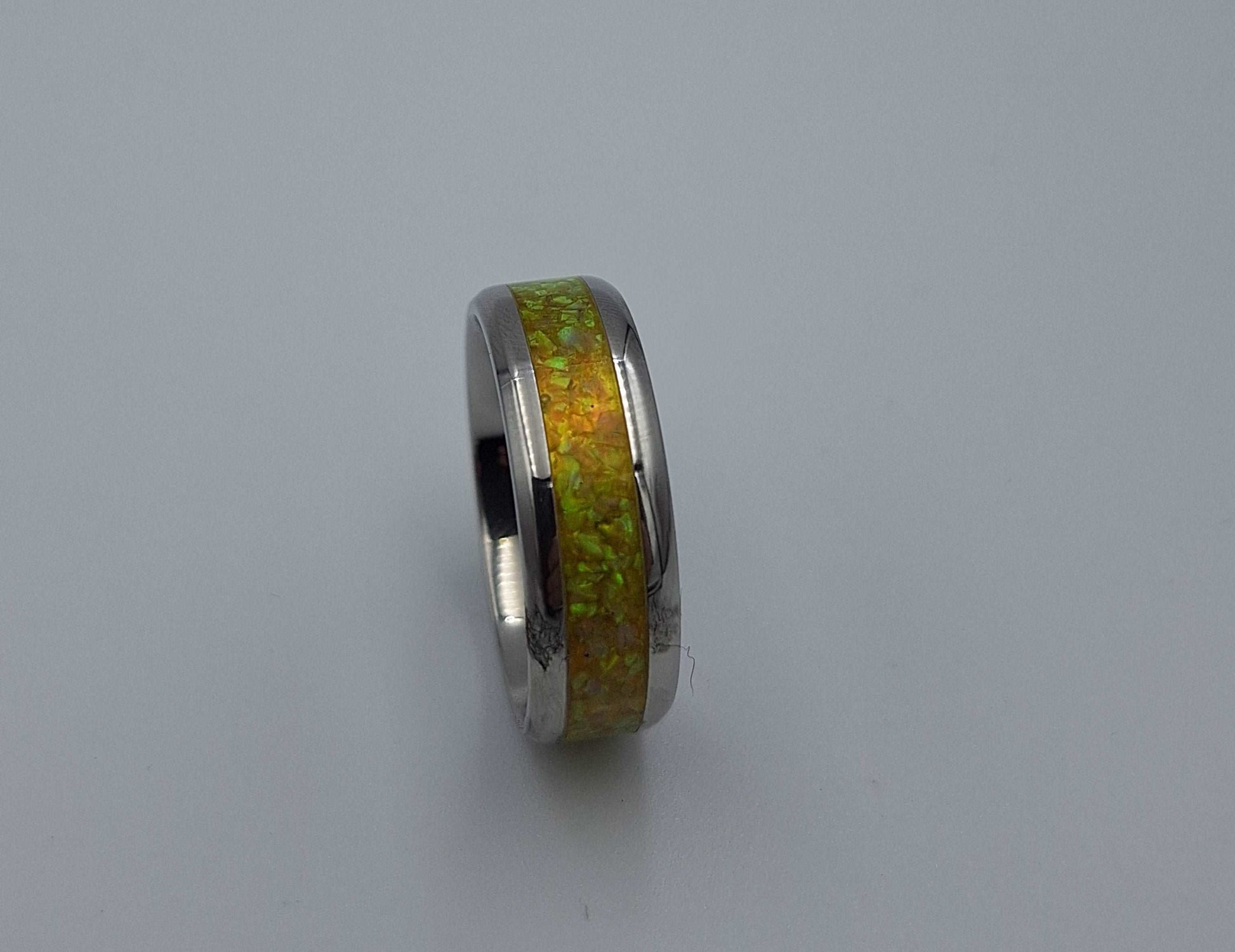Stainless Steel 8mm Ring With Crushed Opals - Size 12