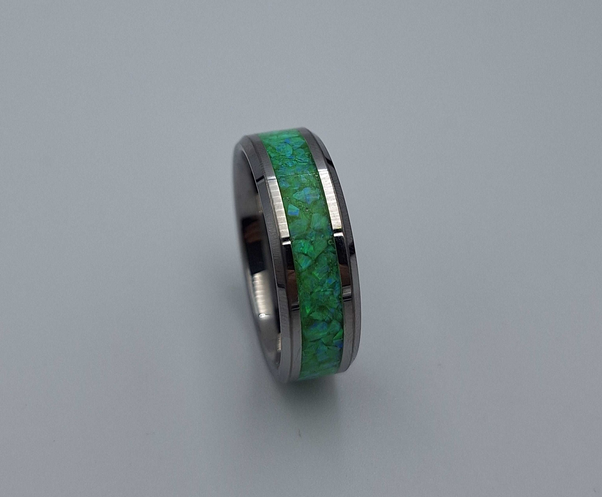 Stainless Steel 8mm Ring With Crushed Opals - Size 13