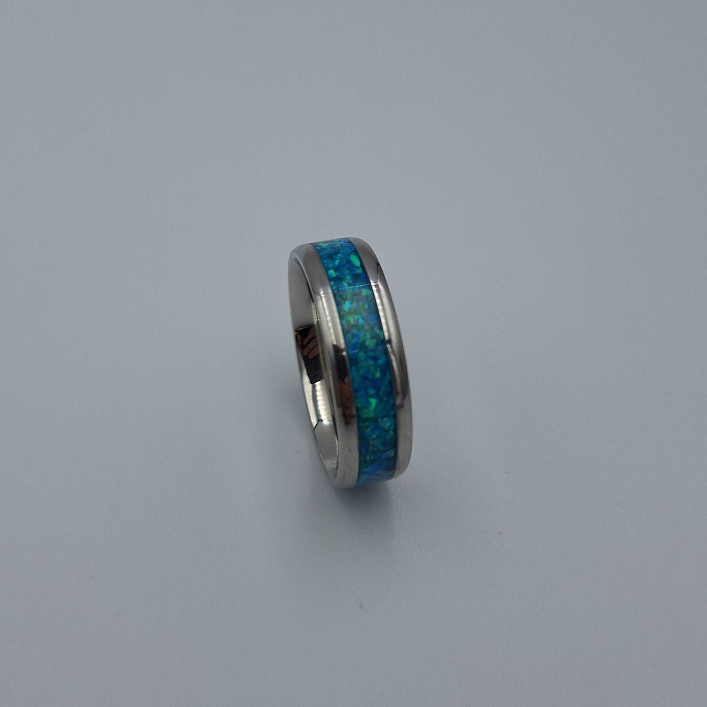 Stainless Steel 8mm Ring With Crushed Opals - Size 15
