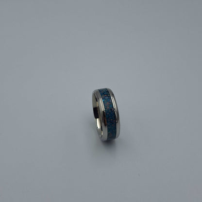 Stainless Steel 8mm Ring With Crushed Opals - Size 11
