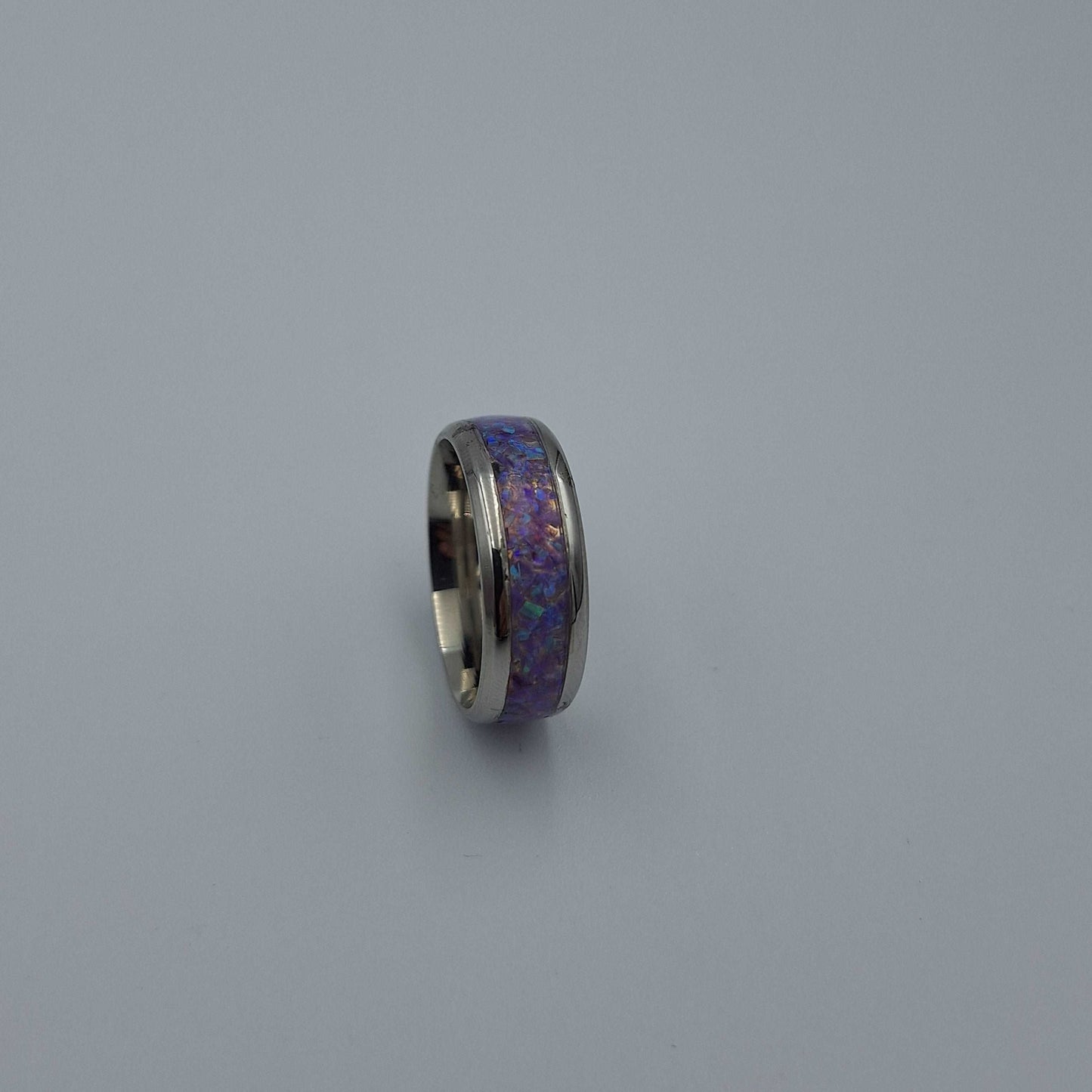Stainless Steel 8mm Ring With Crushed Opals - Size 10