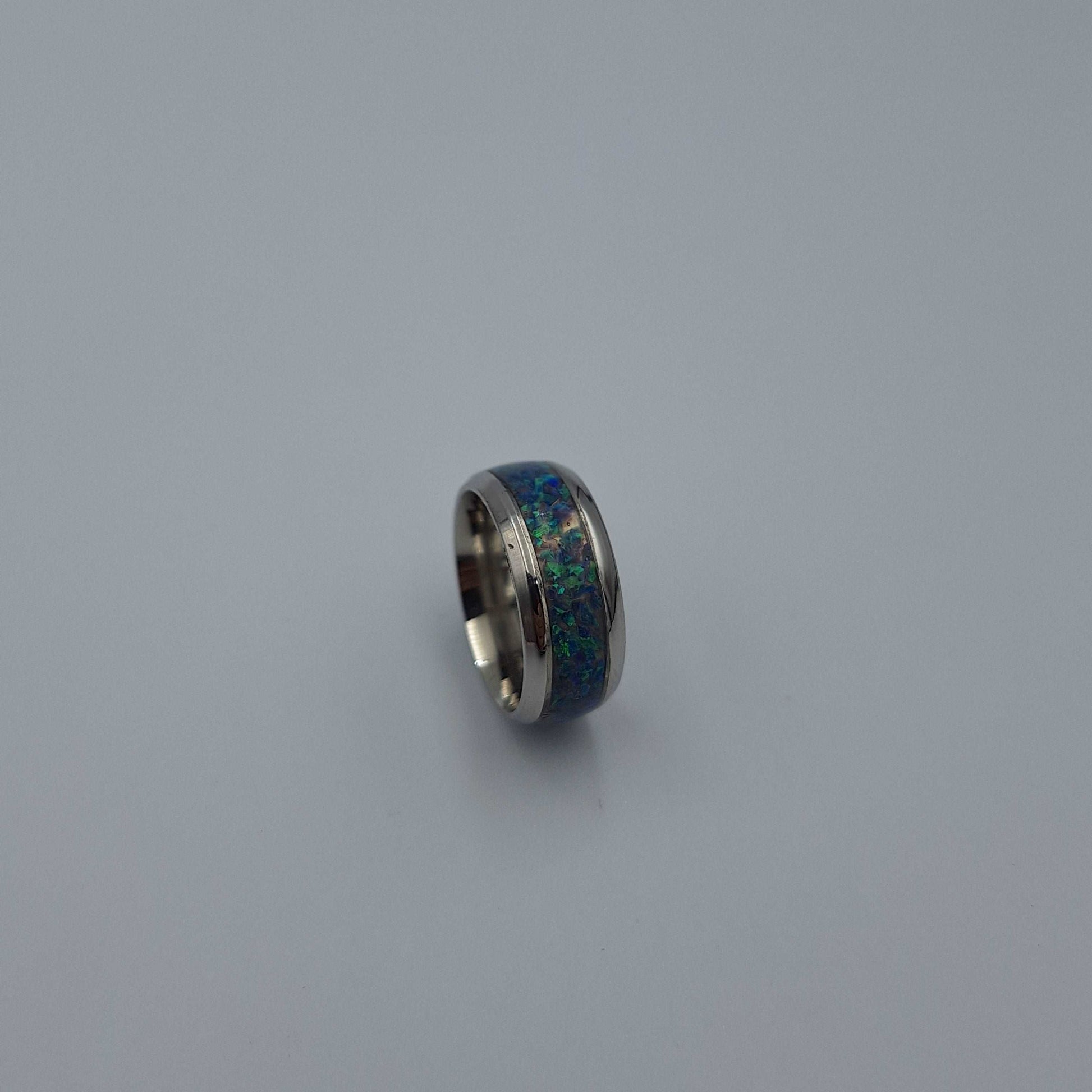 Stainless Steel 8mm Ring With Crushed Opals - Size 5
