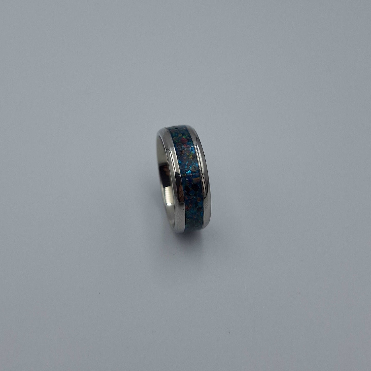 Stainless Steel 8mm Ring With Crushed Opals - Size 11