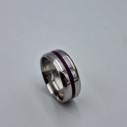 Stainless Steel 8mm Ring With Purple Stripe - Size 9