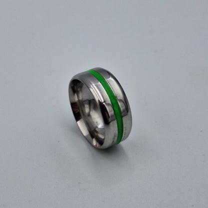 Stainless Steel 8mm Ring With Green Stripe - Size 7
