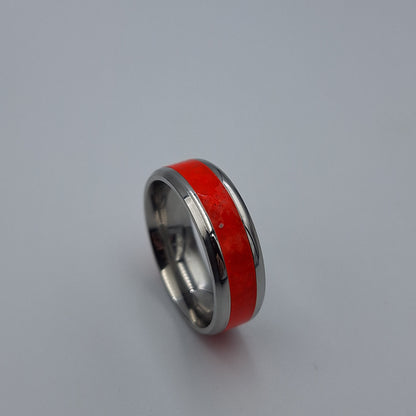 Stainless Steel 8mm Ring With Thick Orange Stripe - Size 9