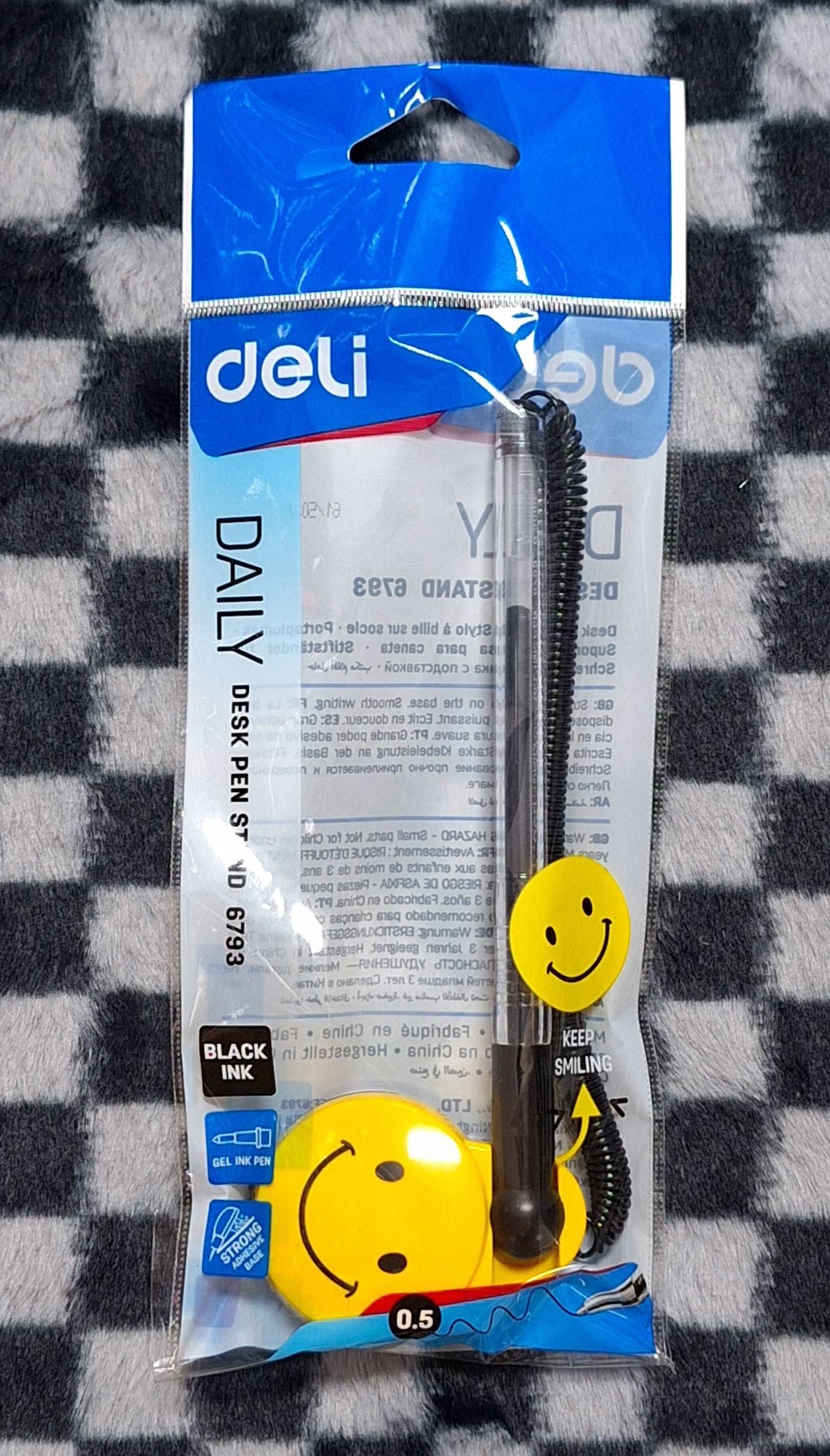 Black Desk Gel Ink Pen With Smiley Face Stand - 0.5mm