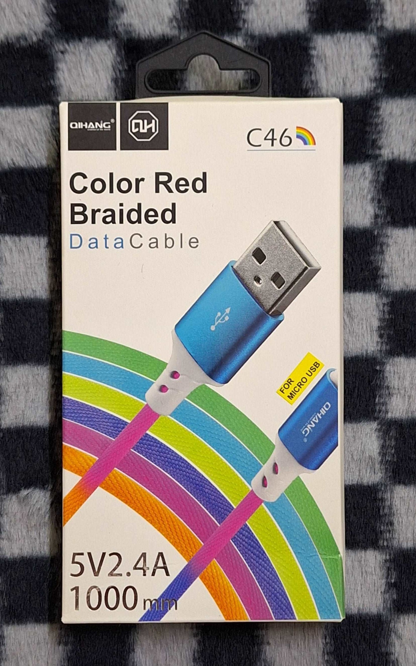 Multicoloured Braided Data Cable - USB to Micro USB 5V 2.4A