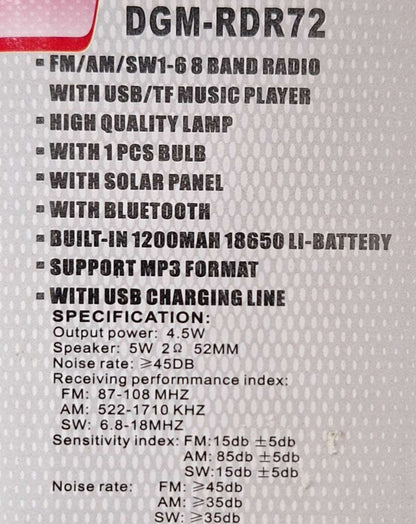 Digimark Solar Charge Radio With Bluetooth