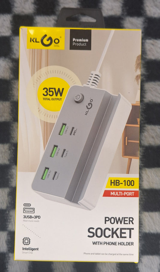 Multi-Port Power Socket With Phone Holder - 3USB+3PD 35 watts