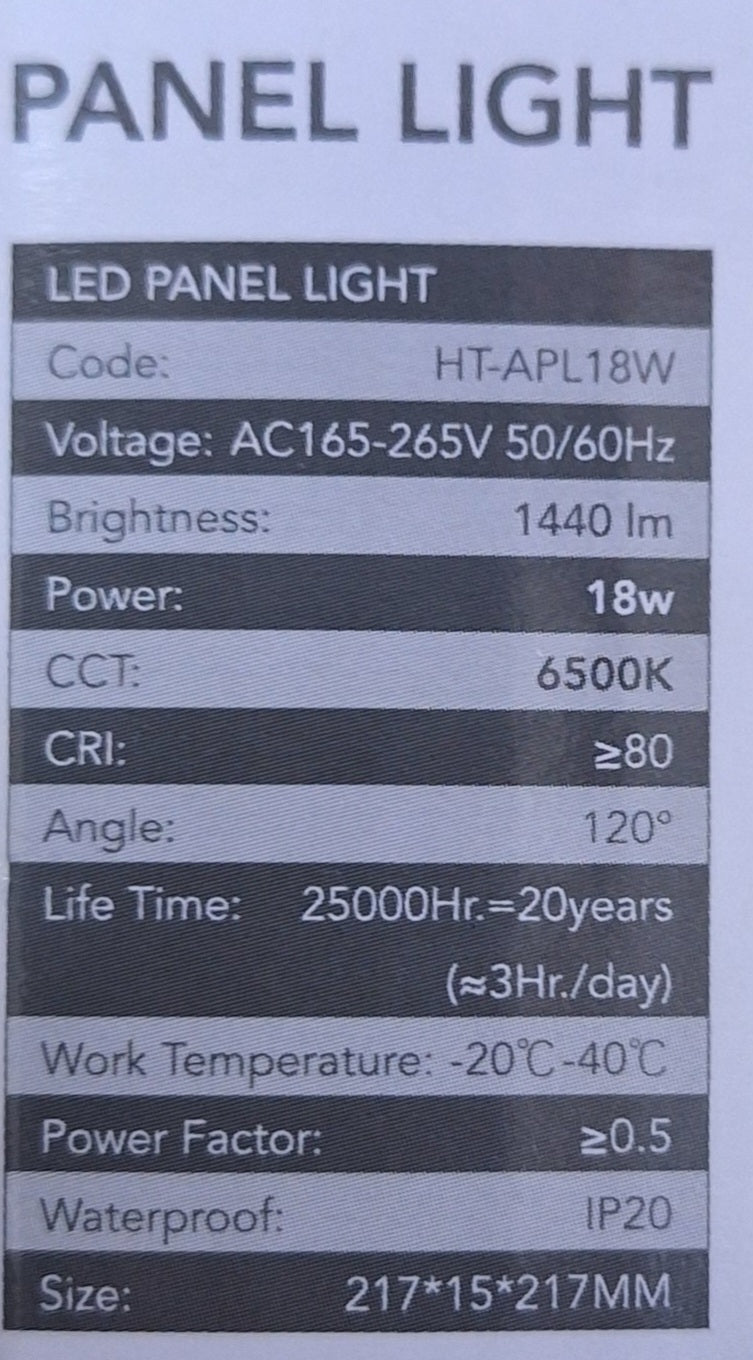 Hello Today LED Panel Light - 18 Watts Square Panel