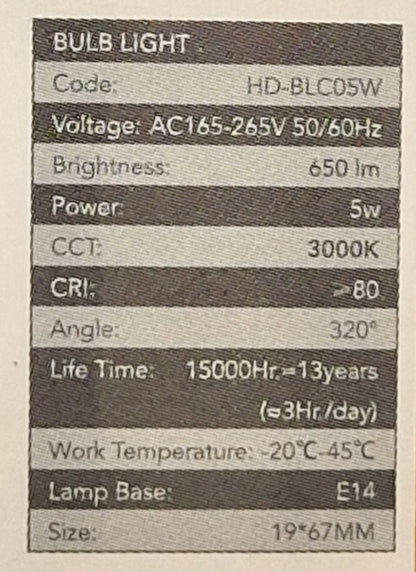 Hello Today LED E14 5 Watt Warm White Bulb