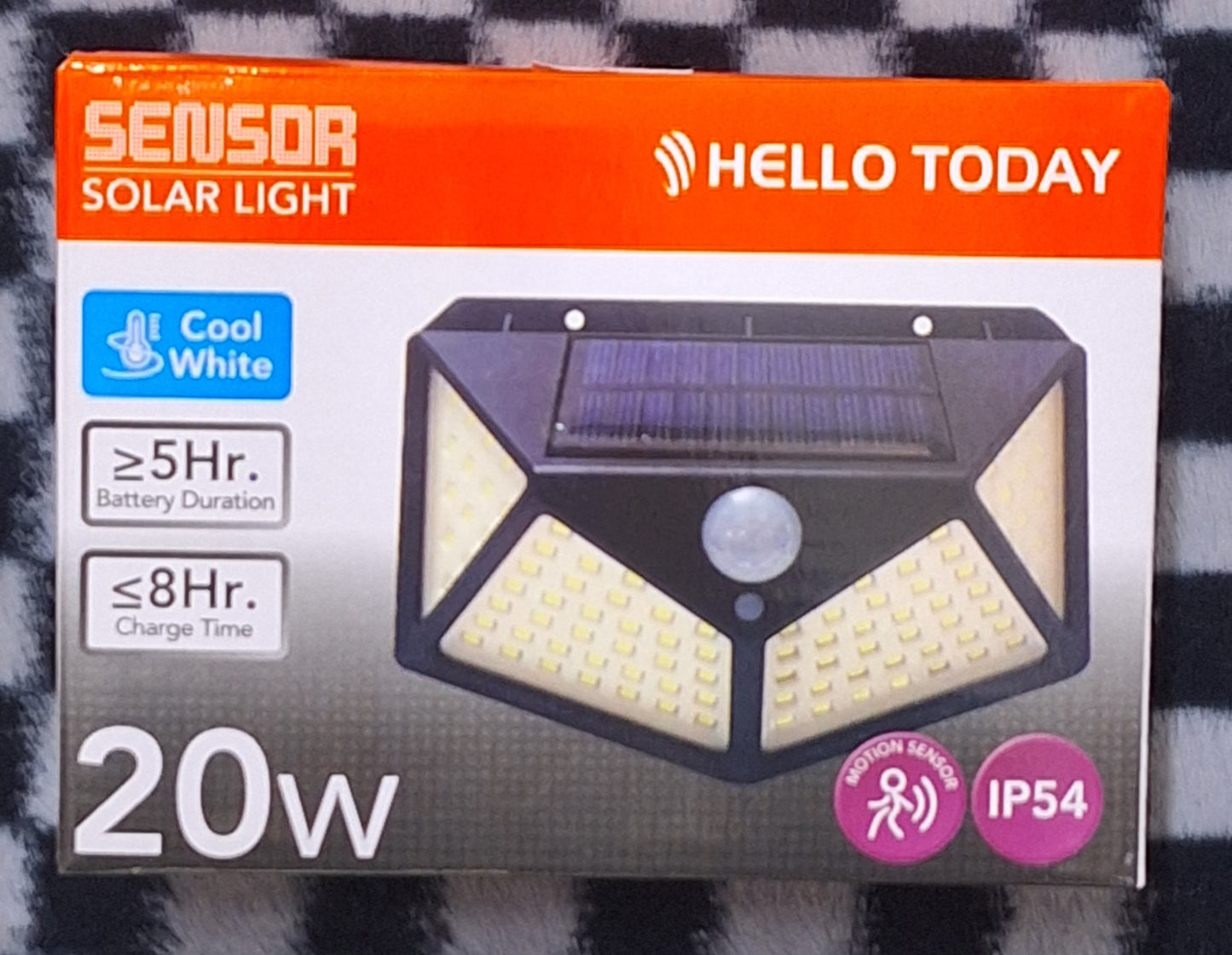 Hello Today 20 Watt Sensor Solar Lamp - Cool White