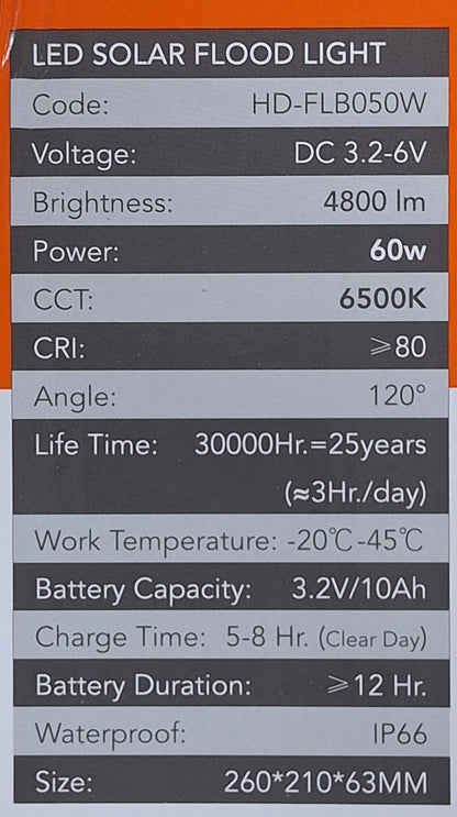 Hello Today Remote Controlled 60w Solar Outdoor Flood Light With Panel