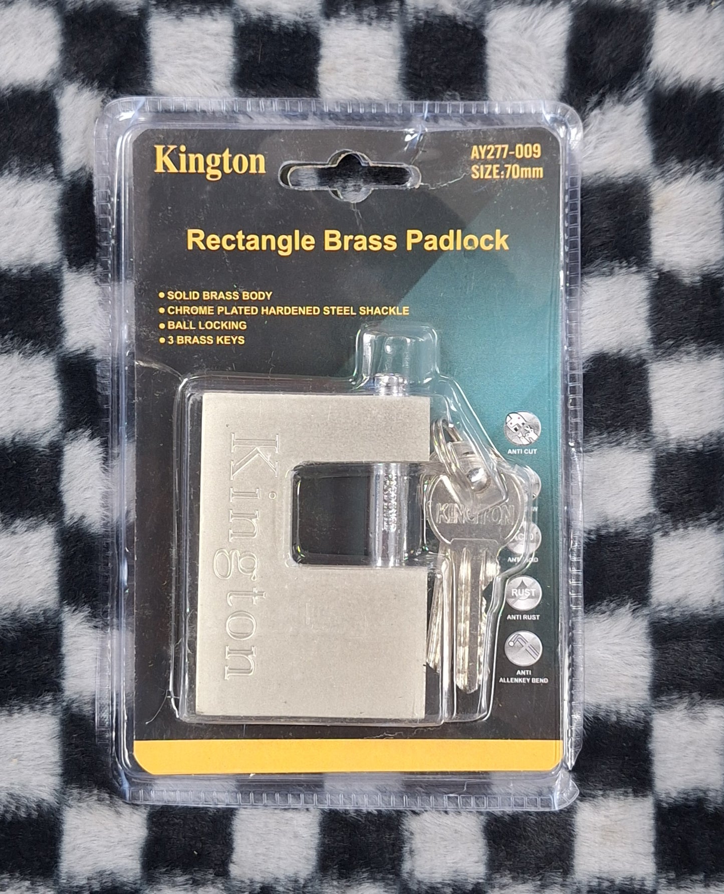 Kington Rectangle Brass Padlock 70mm