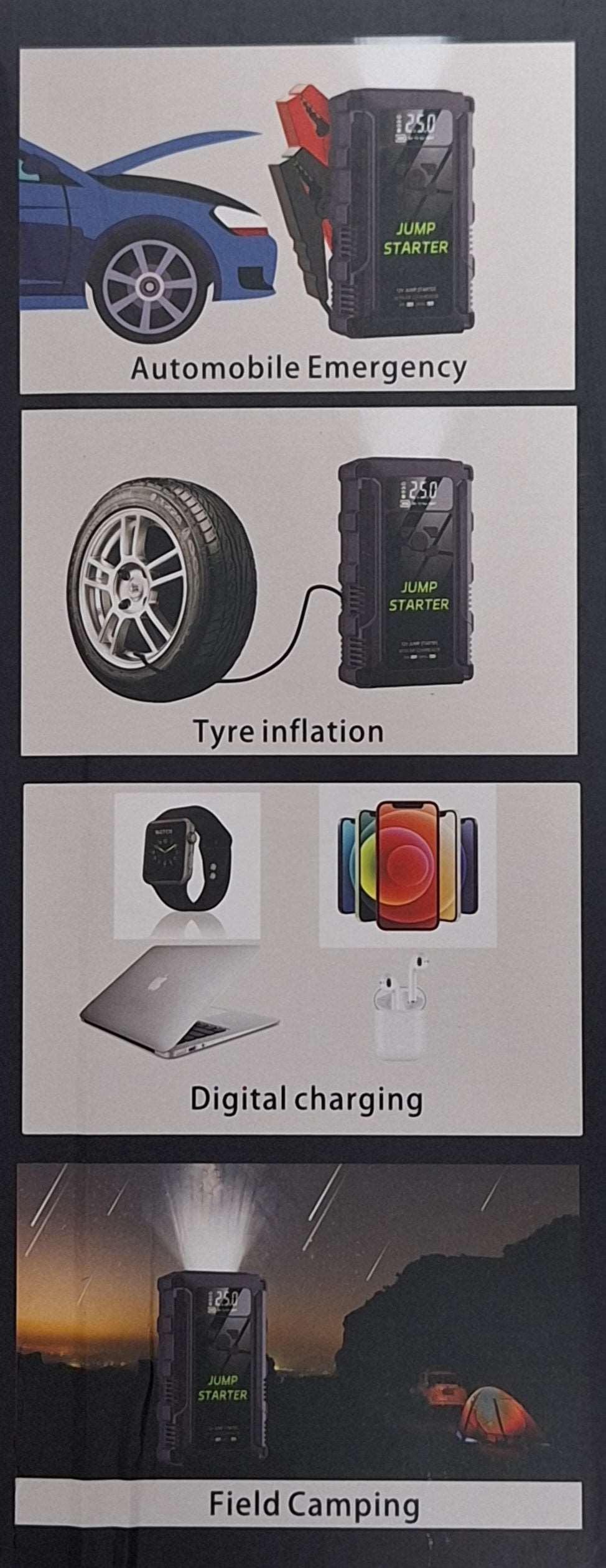 12V Multifunctional Auto Emergency Jump Starter Kit