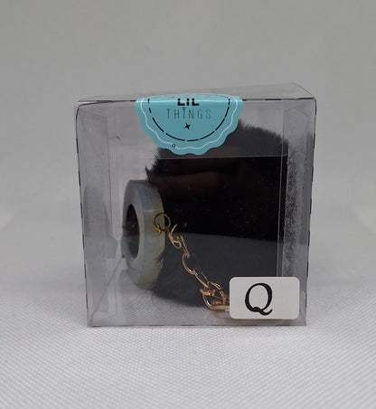 Custom Resin Letter Keychain With a Black Pom Pom - Letter Q