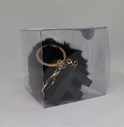 Custom Resin Letter Keychain With a Black Pom Pom - F