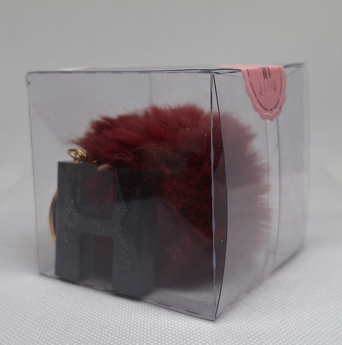 Custom Resin Letter Keychain With a Maroon Pom Pom - H